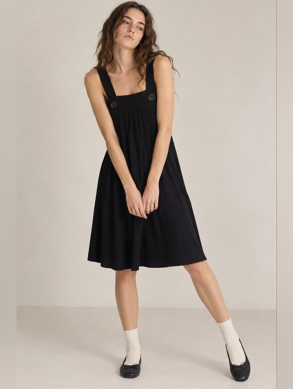 Forever 21 Black Knit Pinafore Babydoll Dress ✨ Size S